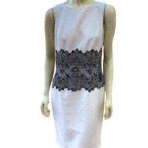 Karl Lagerfeld Ivory & Black Lace Applique Sleeveless Sheath Dress Size 8 Lined